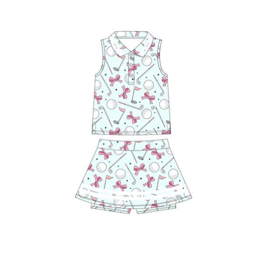Baby Girls Bows Golf Plaid Button Top Skirt Shorts Yoga Clothes Set Preorder