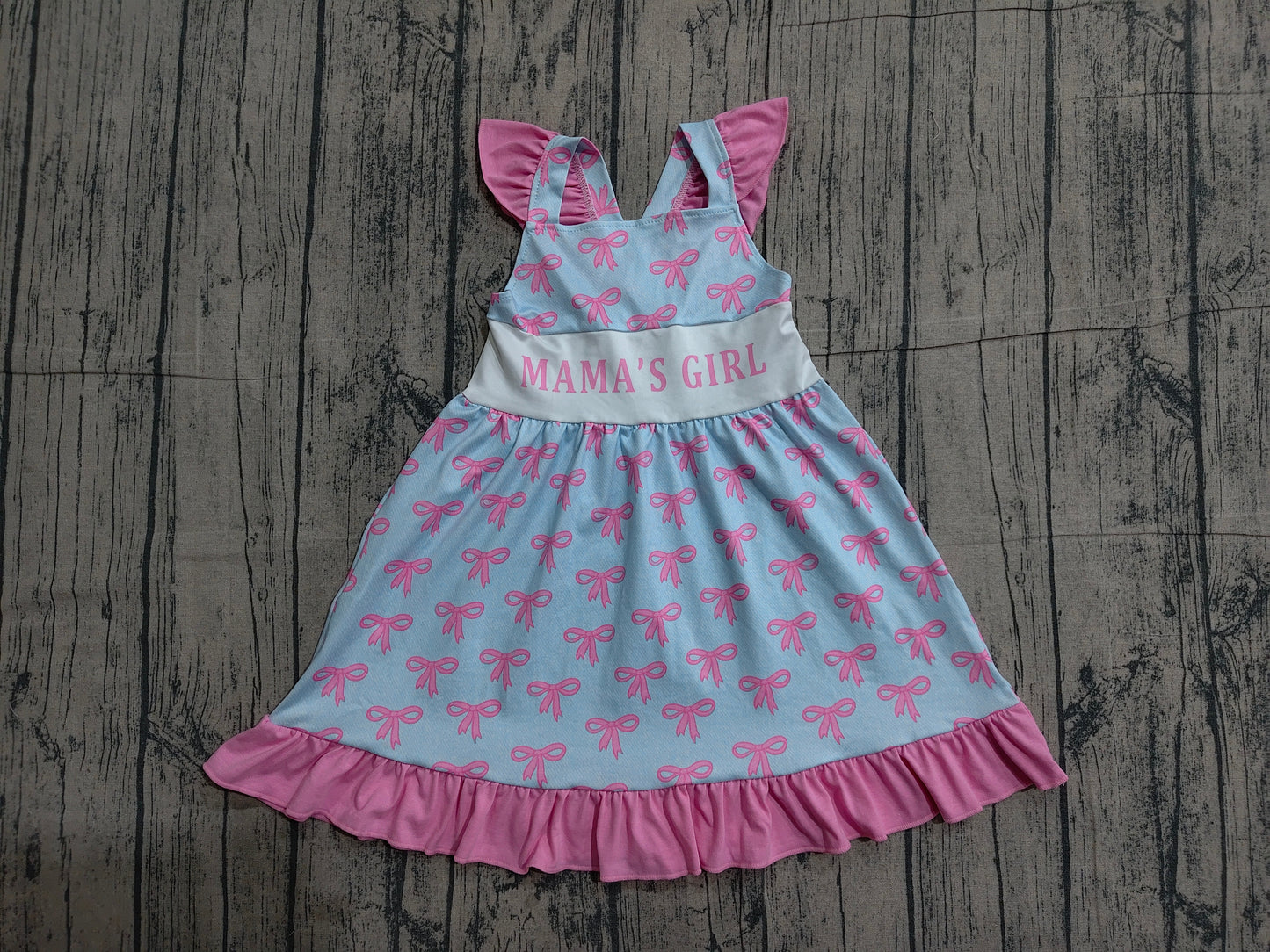 Baby Girls Flutter Sleeve Mama's Girl Bows Ruffle Knee length Dresses