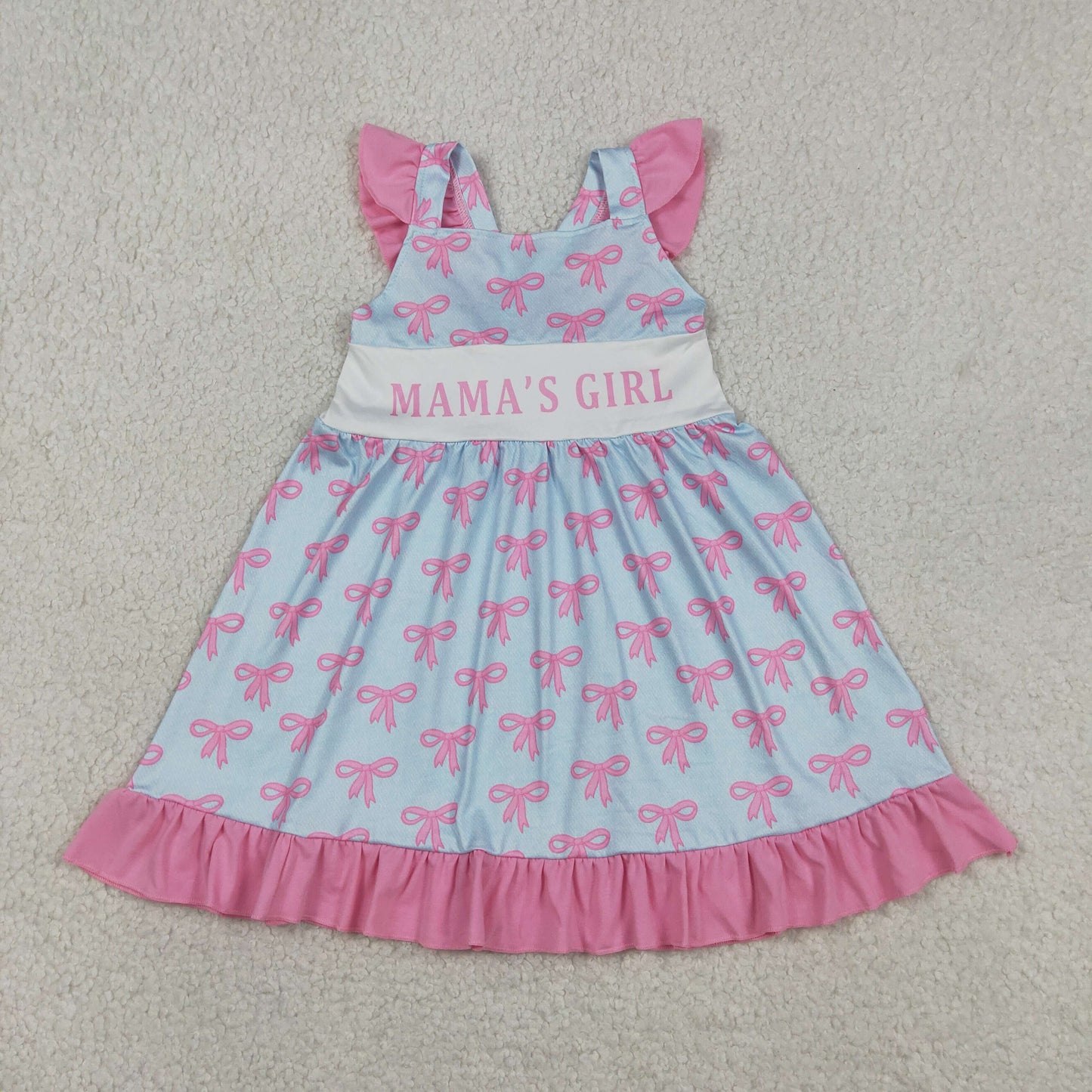 Baby Girls Flutter Sleeve Mama's Girl Bows Ruffle Knee length Dresses