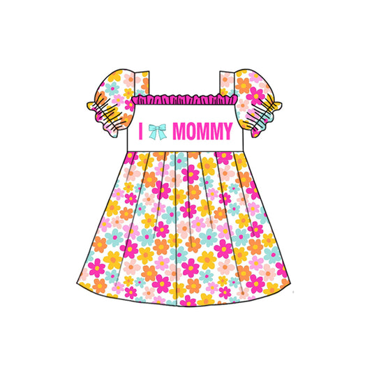 Baby Girls I Love Mommy Flowers Ruffle Sleeve Knee length Dresses Preorder