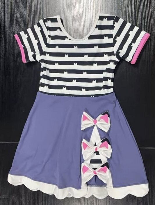 Baby Girls Black Stripe Bows Ruffle Knee length Dresses Preorder