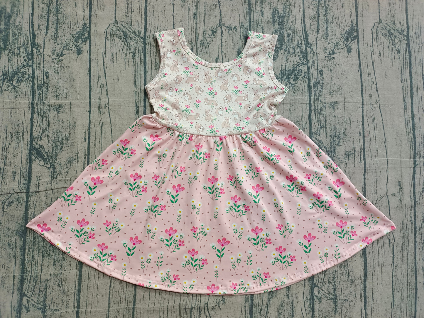 Baby Girls Sleeveless Rabbits Flowers Easter Knee length Dresses