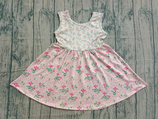 Baby Girls Sleeveless Rabbits Flowers Easter Knee length Dresses