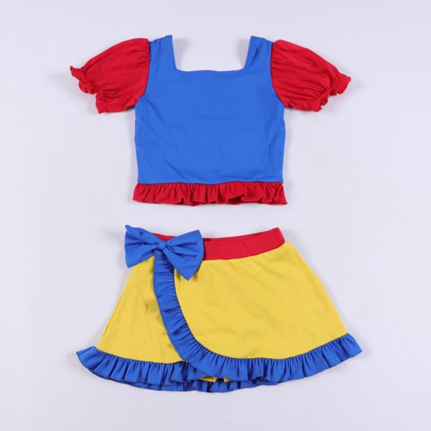 Baby Girls Red Blue Ruffle Sleeve Top Yellow Skirt Shorts Yoga Clothes Set Preorder
