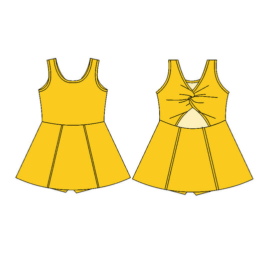 Baby Girls Yellow Sleeveless Yoga Active Shorts Knee Length Dresses Preorder