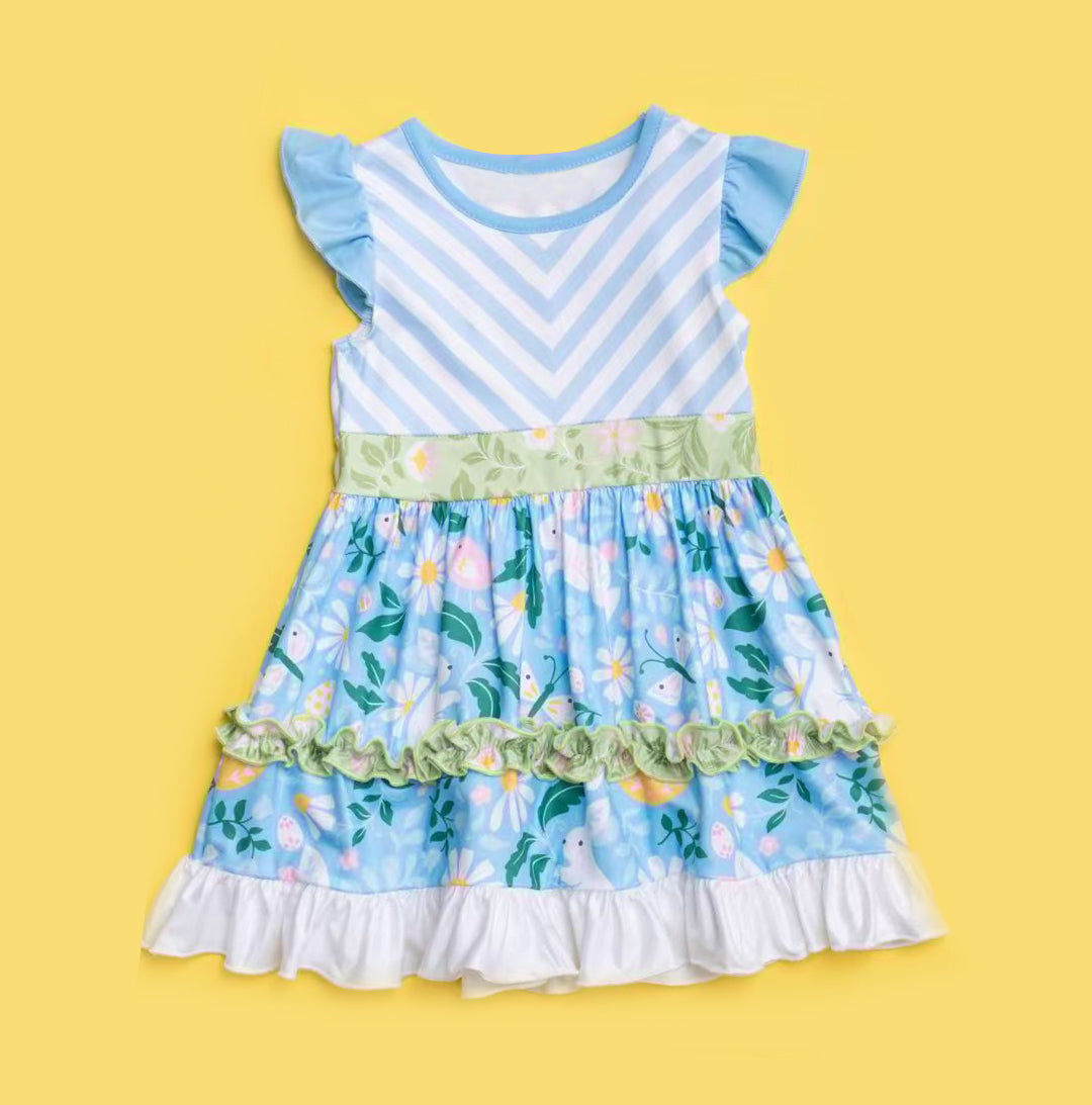 Baby Girls Rabbits Flowers Butterfly Easter Ruffle Knee length Dresses Preorder