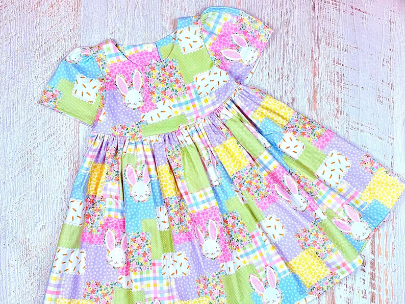 Baby Girls Rabbits Flowers Checked Easter Knee length Dresses Preorder