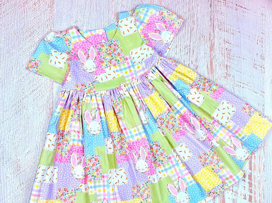 Baby Girls Rabbits Flowers Checked Easter Knee length Dresses Preorder