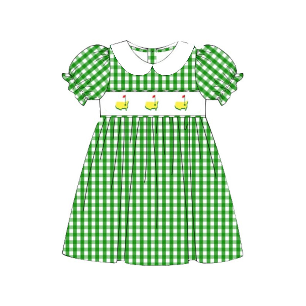 Baby Girls Green Checked Golf Flags Collar Knee length Dresses Preorder