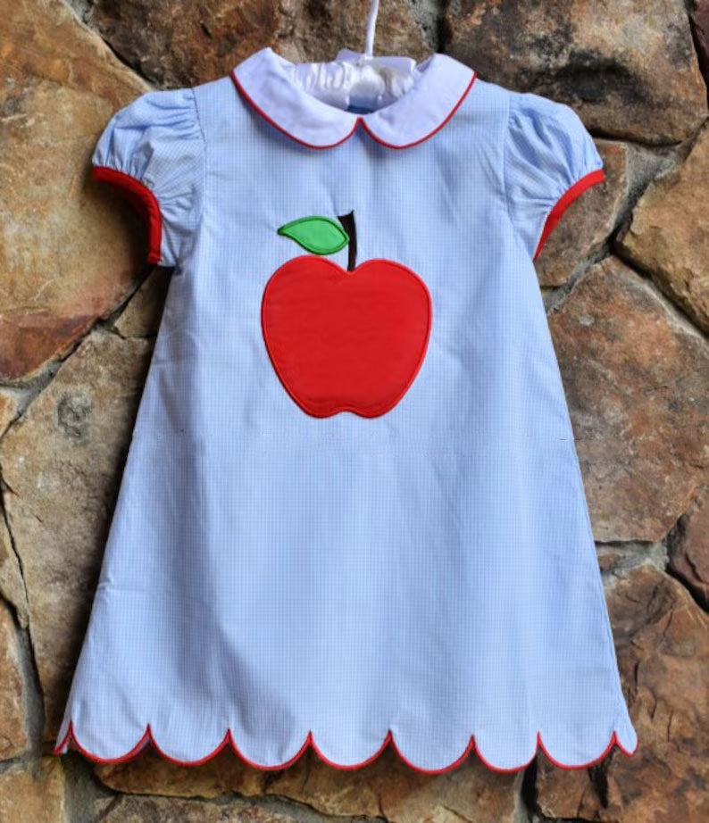 Baby Girls Short Sleeve Apple Collar Back to School Knee length Dresses Preorder