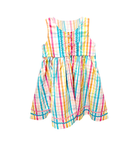 Baby Girls Colorful Stripes Button Ruffle Knee Length Dresses Preorder