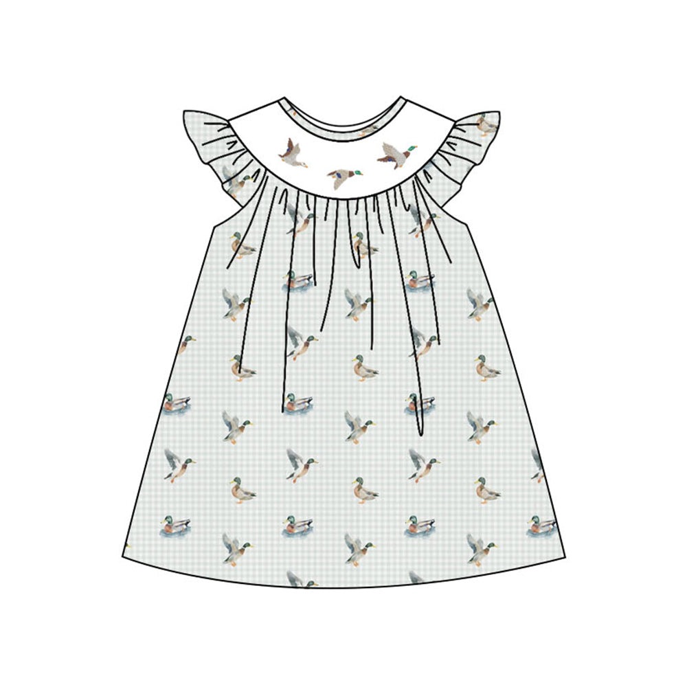 Baby Girls Grey Checked Ducks Hunting Knee Length Dresses Preorder
