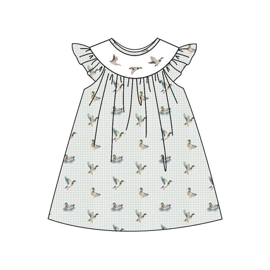 Baby Girls Grey Checked Ducks Hunting Knee Length Dresses Preorder