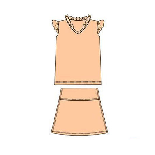 Baby Girls Orange Flutter Sleeve Shirts Top Skirts Shorts Yoga Clothes Sets Preorder