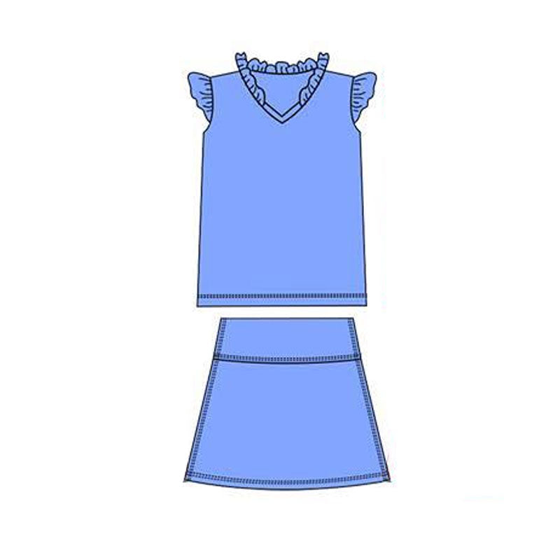 Baby Girls Blue Flutter Sleeve Shirts Top Skirts Shorts Yoga Clothes Sets Preorder