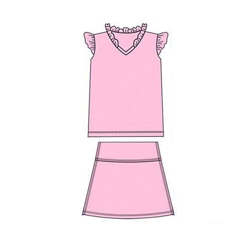 Baby Girls Pink Flutter Sleeve Shirts Top Skirts Shorts Yoga Clothes Sets Preorder