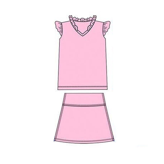 Baby Girls Pink Flutter Sleeve Shirts Top Skirts Shorts Yoga Clothes Sets Preorder