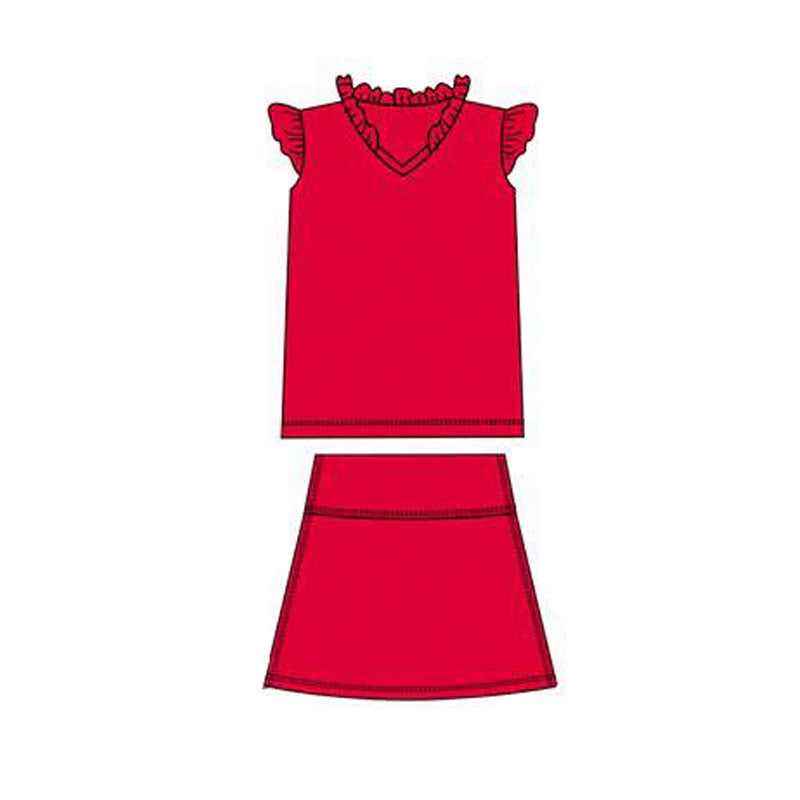Baby Girls Red Flutter Sleeve Shirts Top Skirts Shorts Yoga Clothes Sets Preorder