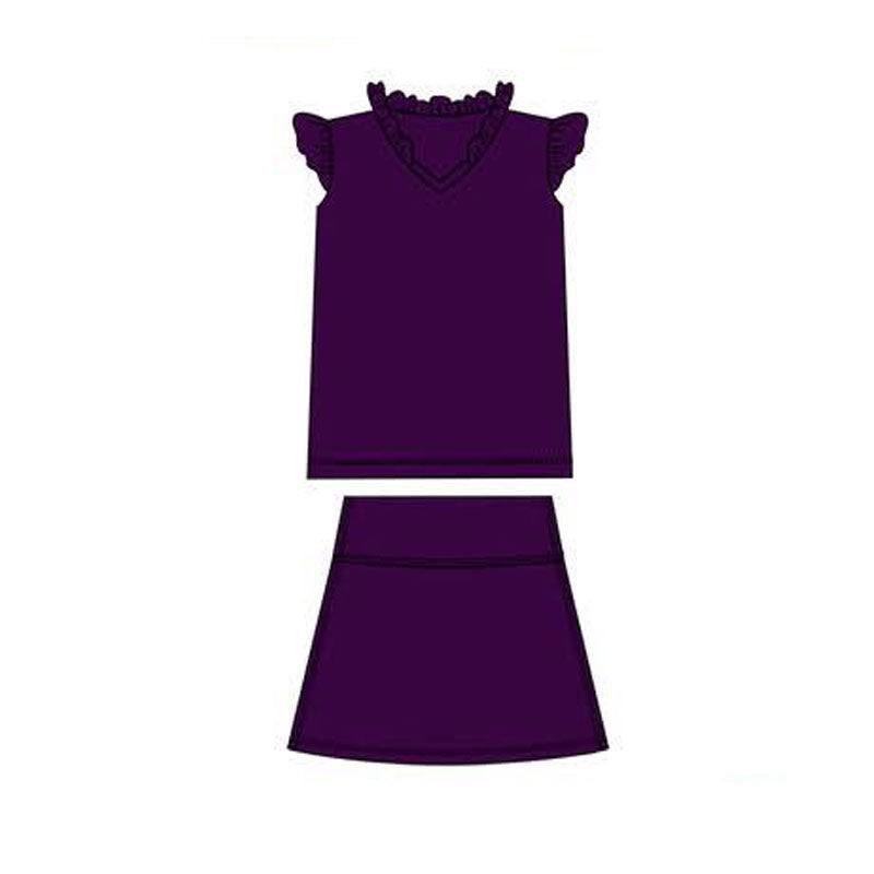 Baby Girls Purple Flutter Sleeve Shirts Top Skirts Shorts Yoga Clothes Sets Preorder