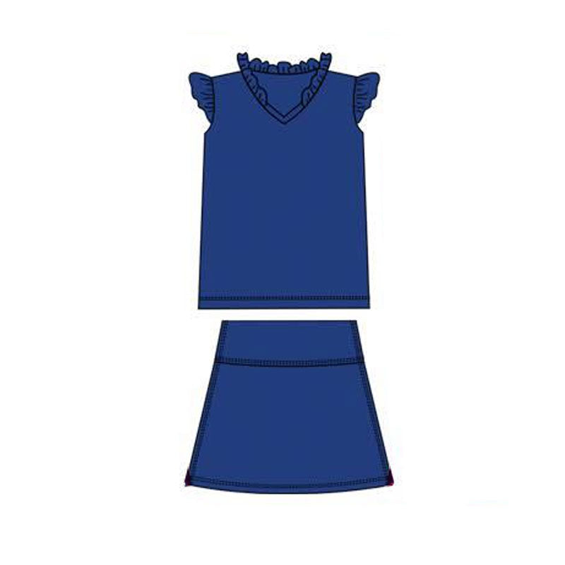 Baby Girls Navy Flutter Sleeve Shirts Top Skirts Shorts Yoga Clothes Sets Preorder