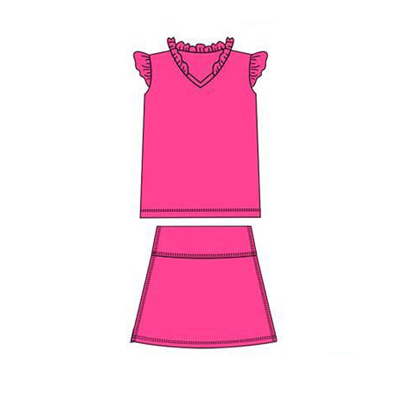 Baby Girls Hot Pink Flutter Sleeve Shirts Top Skirts Shorts Yoga Clothes Sets Preorder