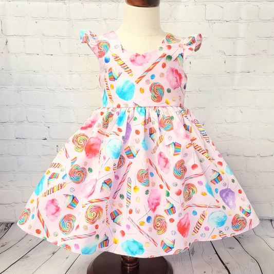 Baby Girls Flutter Sleeve Colorful Candy Knee Length Dresses Preorder