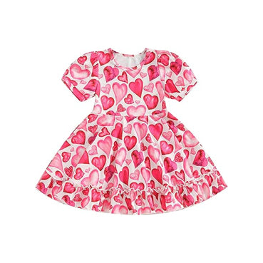 Baby Girls Red Hearts Plaid Valentine Knee length Dresses Preorder