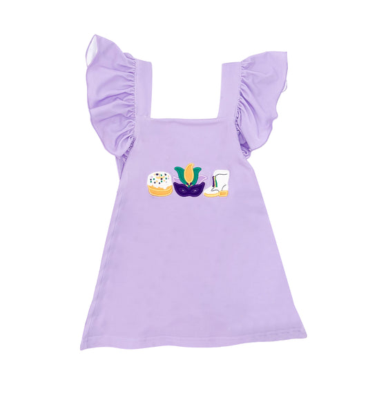 Baby Girls Lavender Anchor Masks Donuts Mardigras Knee length Dresses Preorder