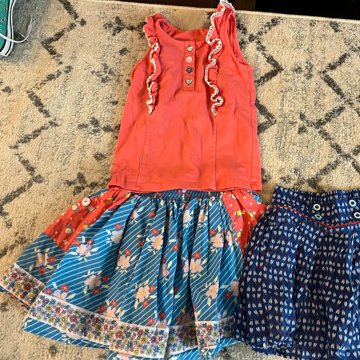 Baby Girls Sleeveless Orange Vests Floral Skirts Shorts Clothes Sets Preorder