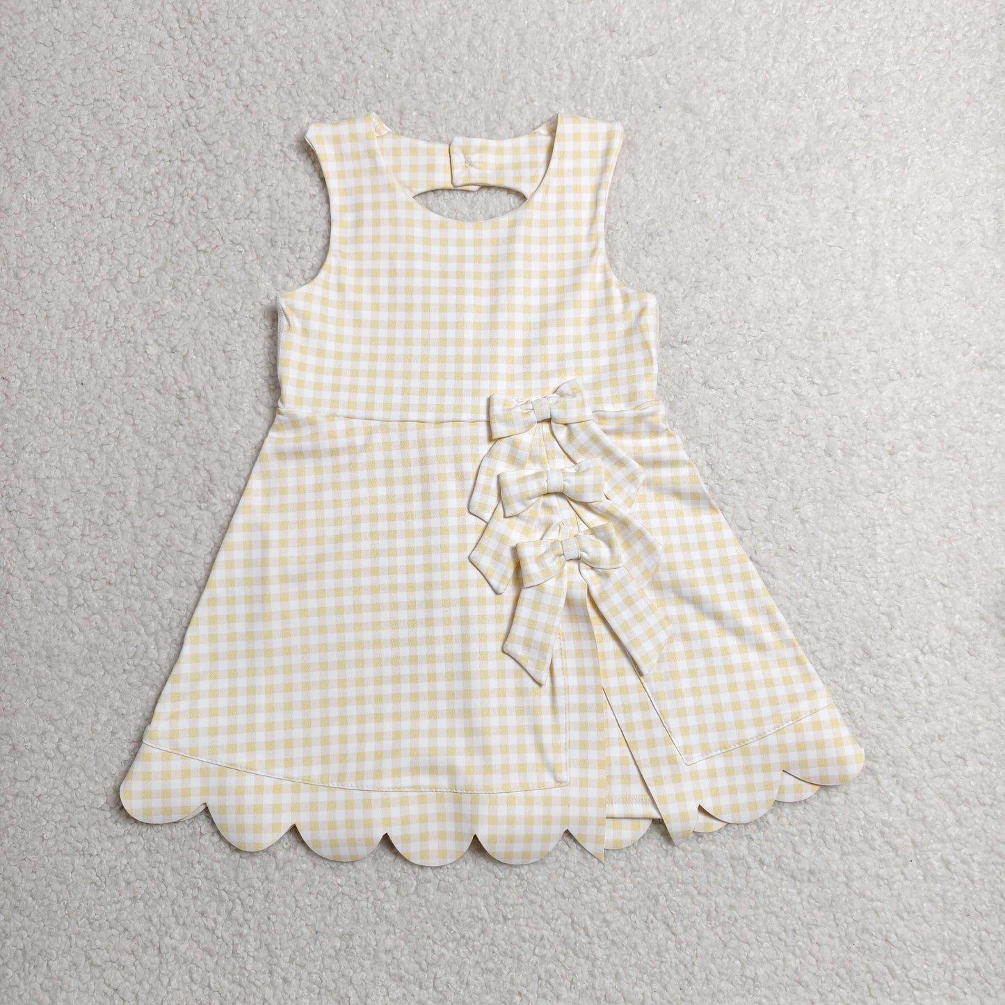 Baby Girls Sleeveless Yellow Checked Yoga Shorts Short Scallop Knee Length Dresses