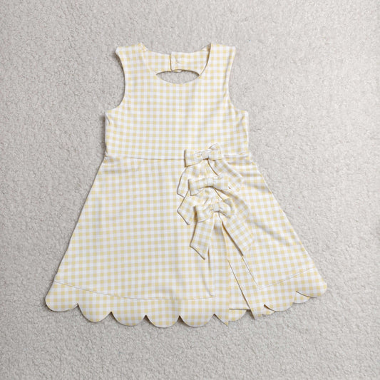 Baby Girls Sleeveless Yellow Checked Yoga Shorts Short Scallop Knee Length Dresses