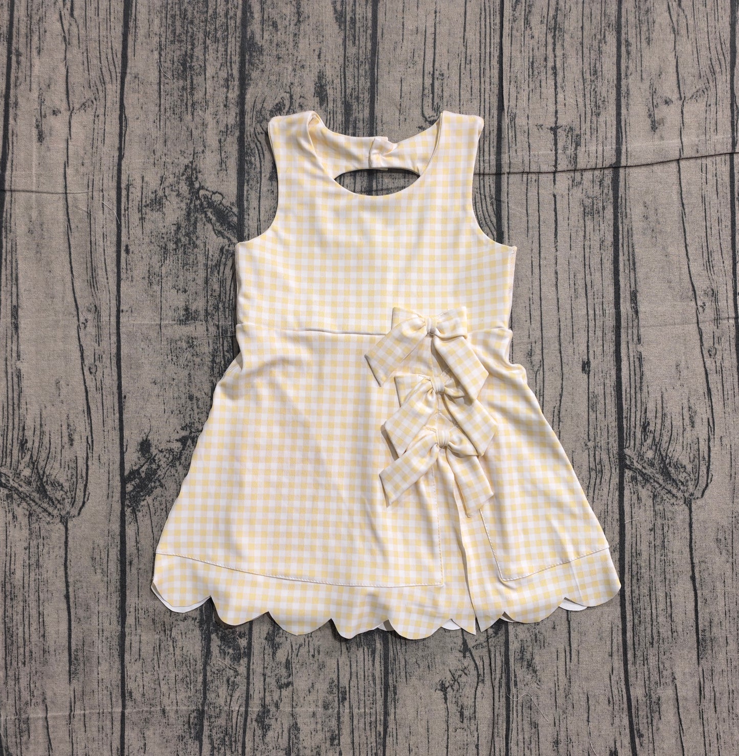 Baby Girls Sleeveless Yellow Checked Yoga Shorts Bows Knee Length Dresses Preorder