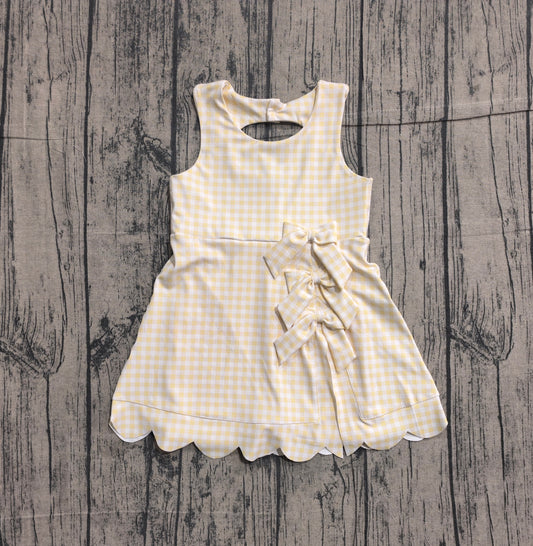 Baby Girls Sleeveless Yellow Checked Yoga Shorts Bows Knee Length Dresses Preorder