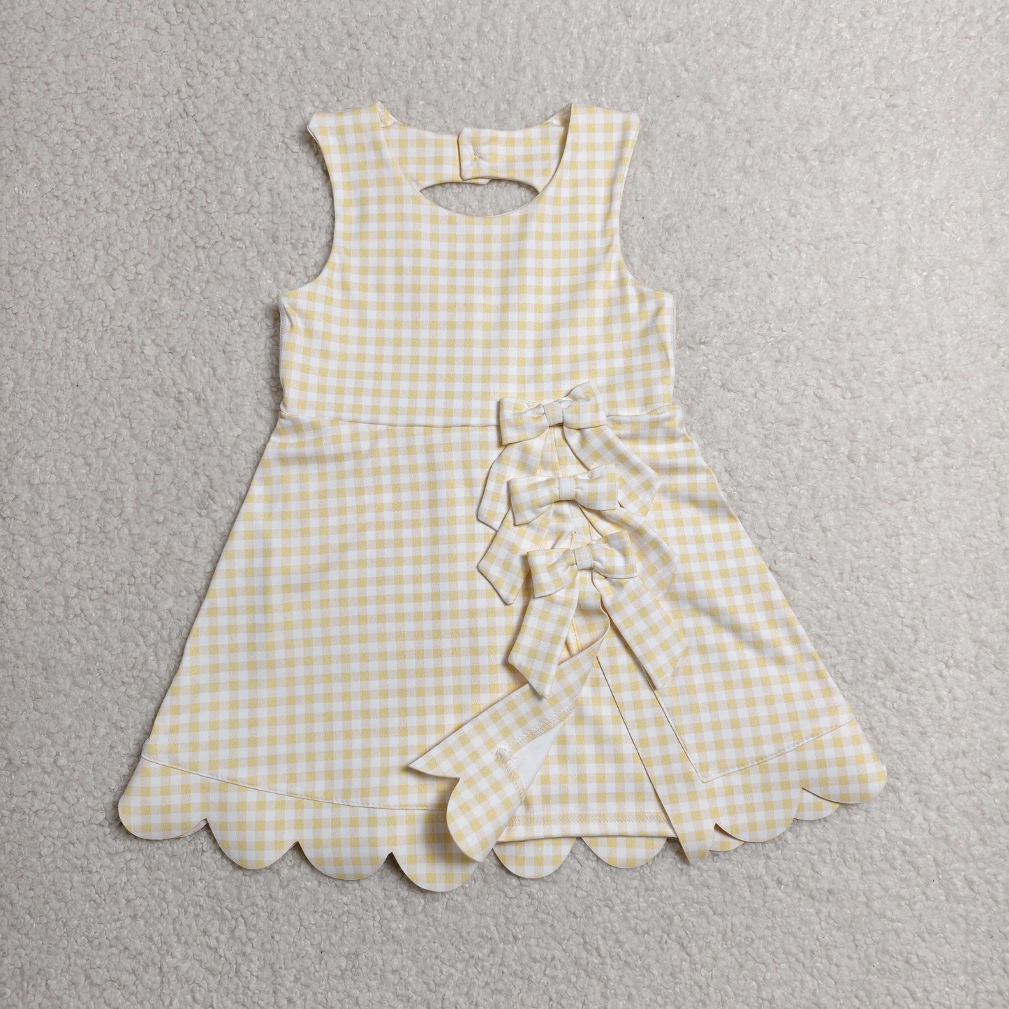 Baby Girls Sleeveless Yellow Checked Yoga Shorts Short Scallop Knee Length Dresses
