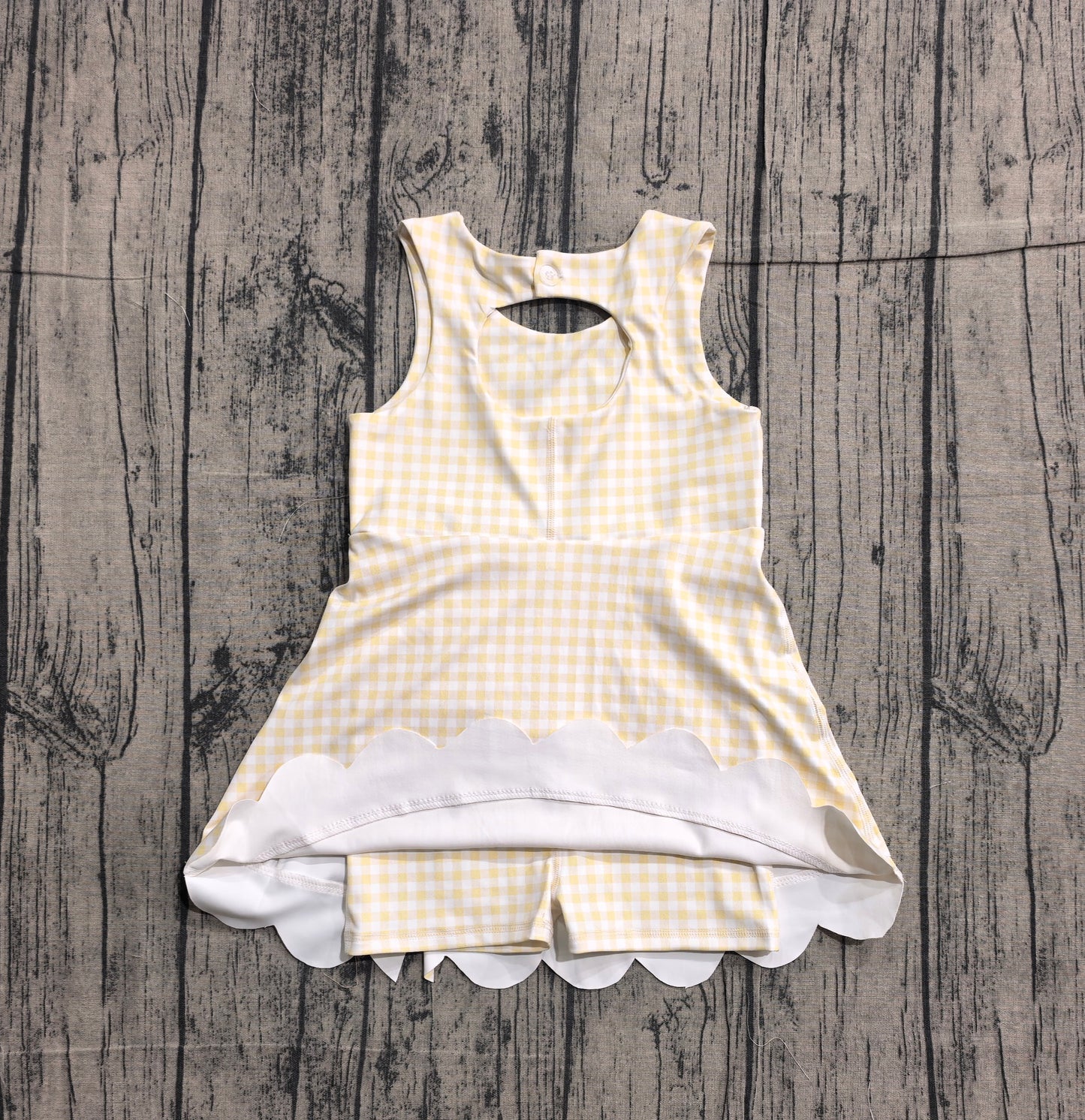 Baby Girls Sleeveless Yellow Checked Yoga Shorts Bows Knee Length Dresses Preorder
