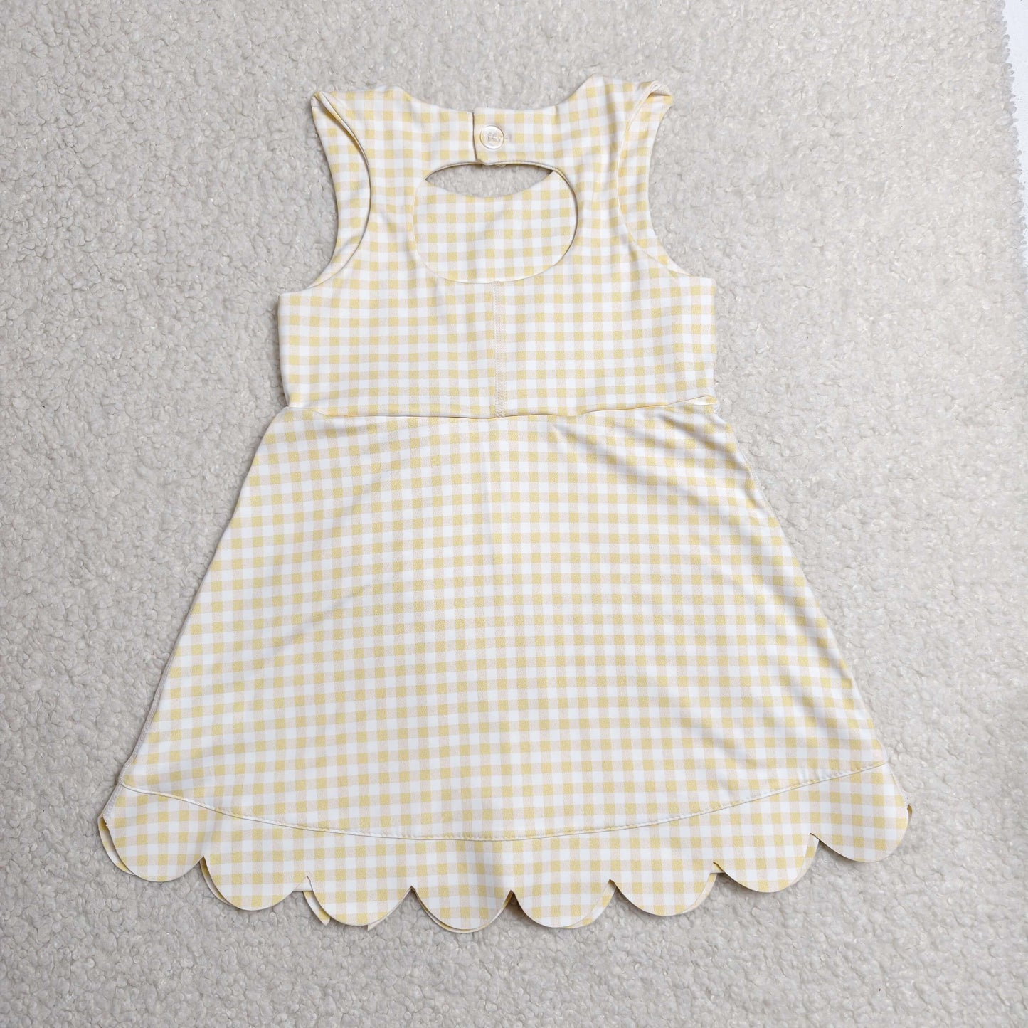 Baby Girls Sleeveless Yellow Checked Yoga Shorts Short Scallop Knee Length Dresses