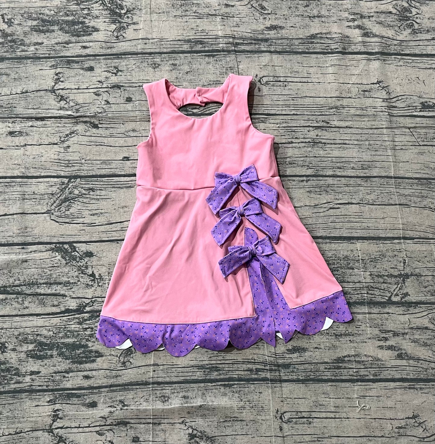 Baby Girls Pink Purple Sleeveless Yoga Active Scallop Bows Shorts Knee Length Dresses
