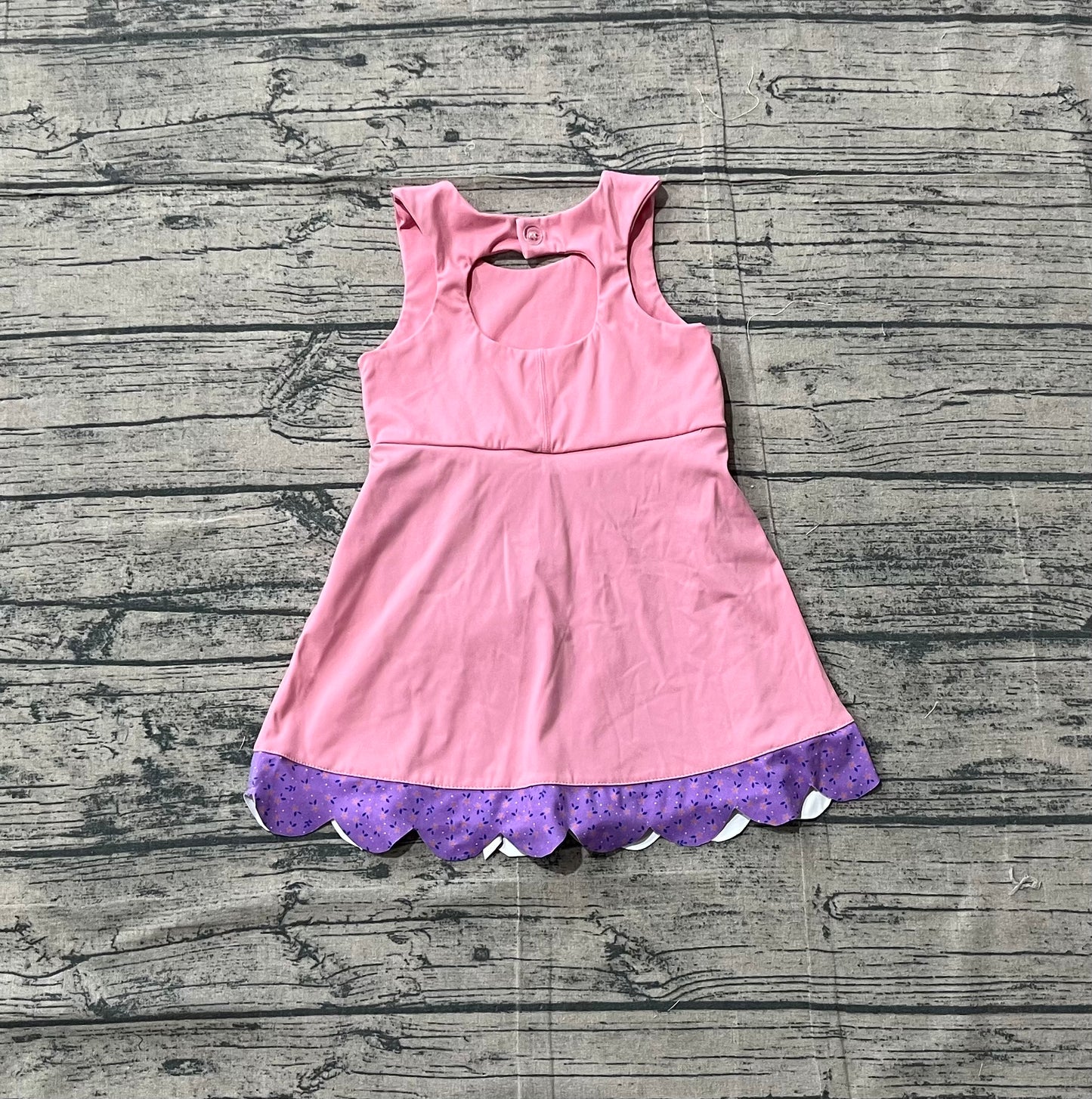 Baby Girls Pink Purple Sleeveless Yoga Active Scallop Bows Shorts Knee Length Dresses