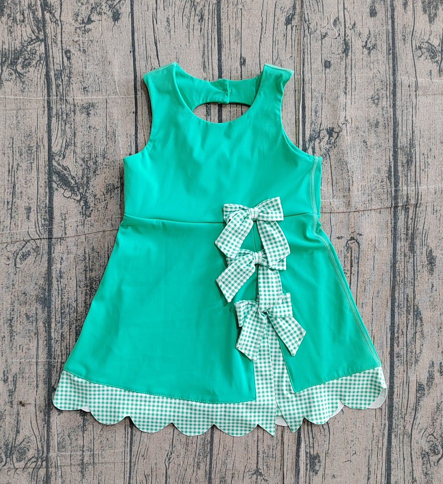 Baby Girls Green Sleeveless Yoga Active Shorts Bows Scallop Knee Length Dresses
