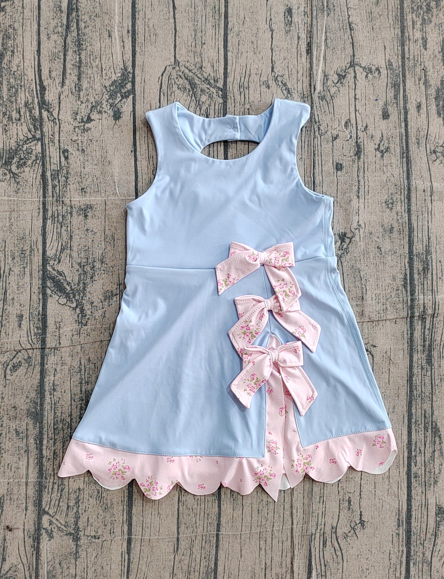 Baby Girls Light Blue Yoga Active Bows Shorts Scallop Knee Length Dresses