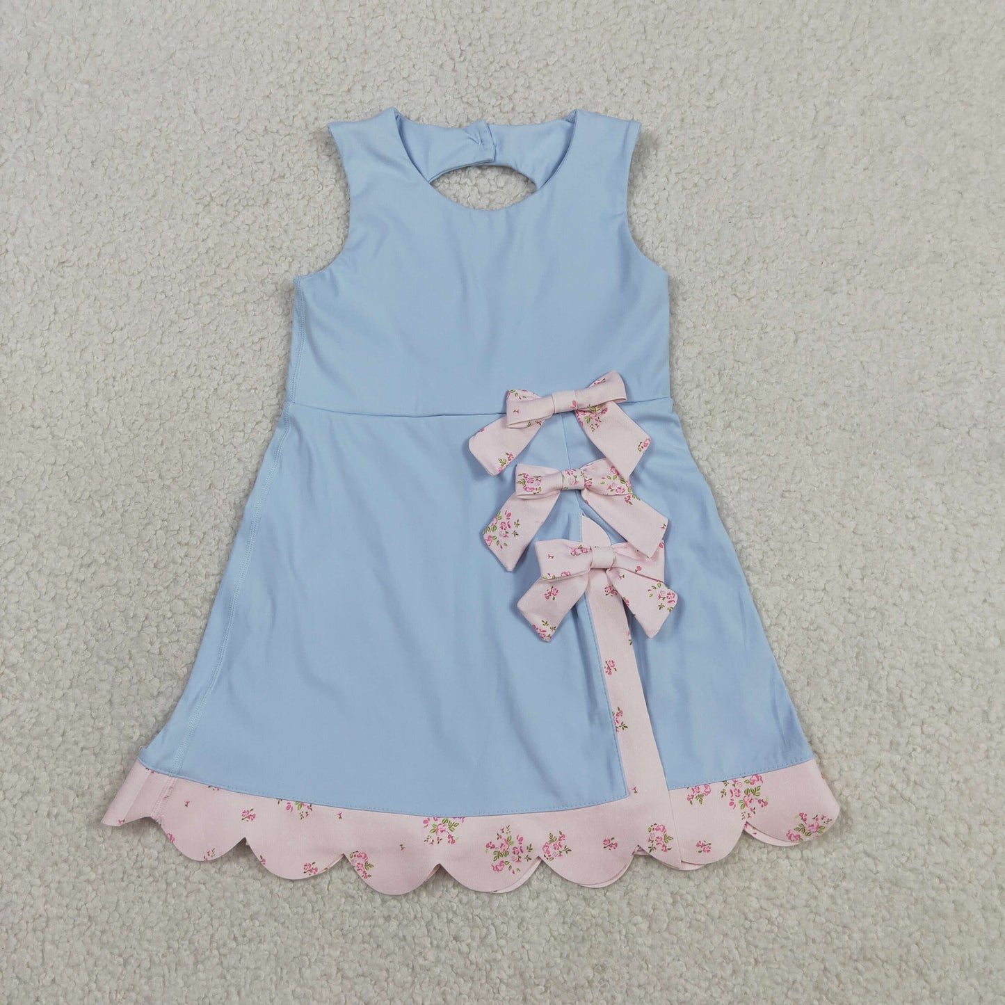 Baby Girls Light Blue Yoga Active Bows Shorts Scallop Knee Length Dresses