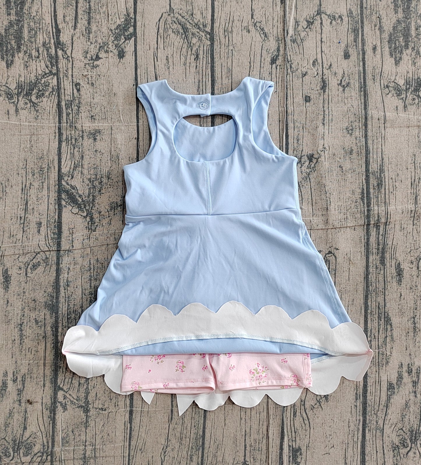 Baby Girls Light Blue Yoga Active Bows Shorts Scallop Knee Length Dresses