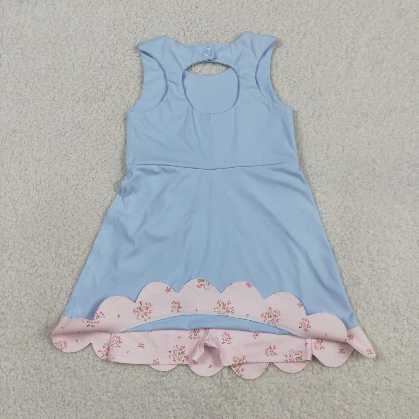 Baby Girls Light Blue Yoga Active Bows Shorts Scallop Knee Length Dresses