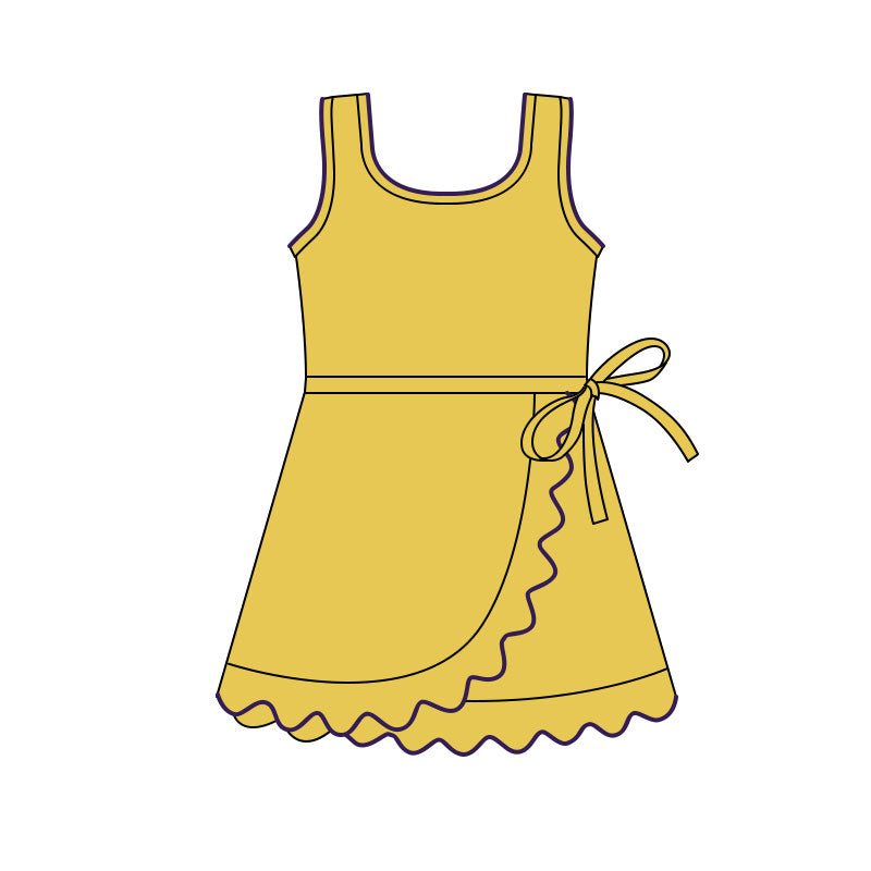 Baby Girls Yellow Sleeveless Yoga Shorts Ruffle Knee Length Dresses Preorder