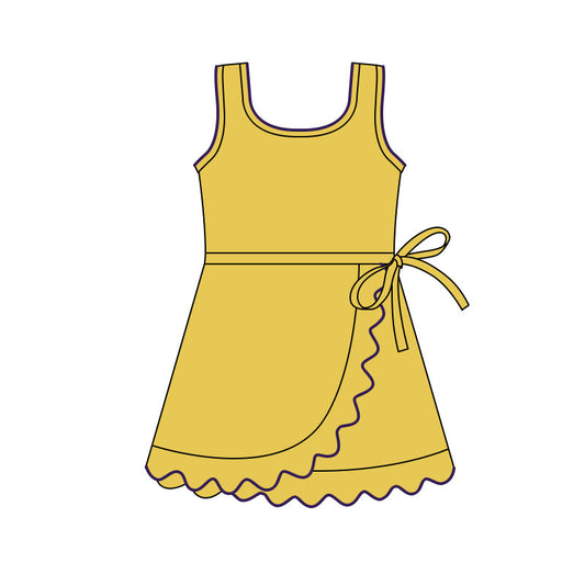 Baby Girls Yellow Sleeveless Yoga Shorts Ruffle Knee Length Dresses Preorder