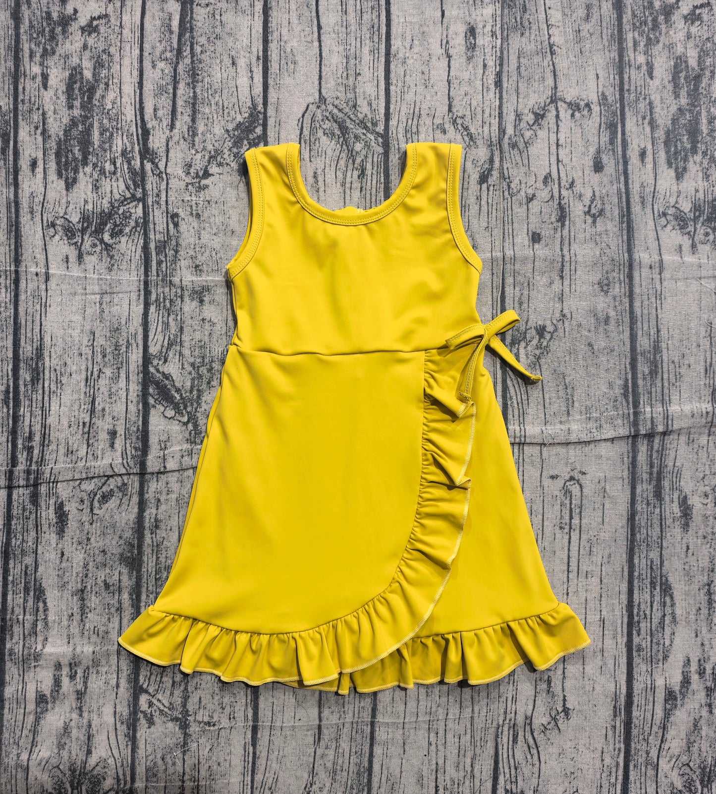 Baby Girls Yellow Sleeveless Yoga Active Shorts Ruffle Knee Length Dresses