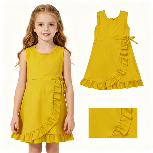Baby Girls Yellow Sleeveless Yoga Active Shorts Ruffle Knee Length Dresses