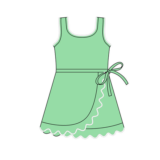 Baby Girls Green Sleeveless Yoga Shorts Ruffle Knee Length Dresses Preorder