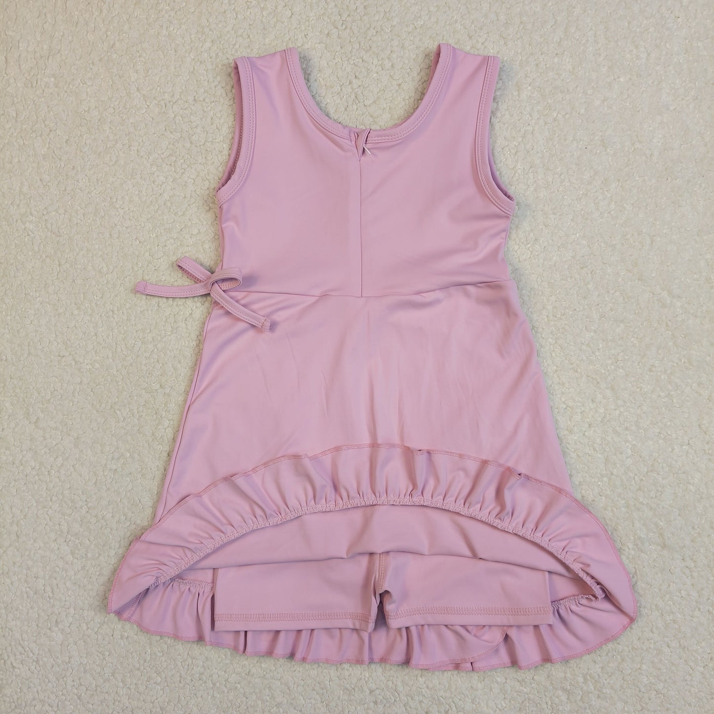 Baby Girls Pink Sleeveless Yoga Active Shorts Ruffle Knee Length Dresses