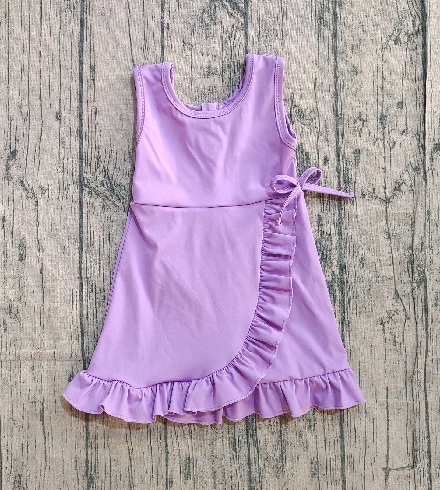 Baby Girls Purple Sleeveless Yoga Shorts Ruffle Knee Length Dresses Preorder